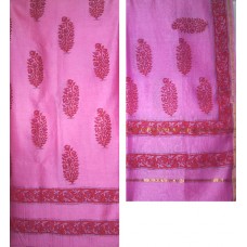 Chanderi Silk Block Print Fabric & Dupatta Pink 1 Set